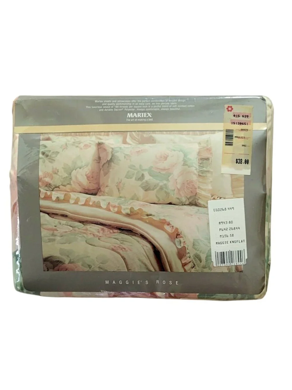 Vintage Martex Maggie’s Rose King Flat Sheet NOS Floral Pink Roses Percale 180TC